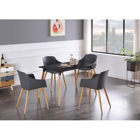 Set da pranzo Halo Eden - un tavolo da pranzo in legno nero e un set di 4 sedie da pranzo in legno grigio - Sala da pranzo Cucina (1/5)