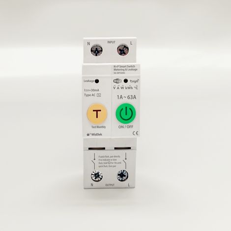 Smart Switch 2P 1A-63A Tuya - 2 Modules : Coupures Neutre/Phase - Mesures, Enregistrements, Programmation, Scénarios - Alarmes : Fuite, Intensité, Tension, Température, Puissance, Consommation - Alexa