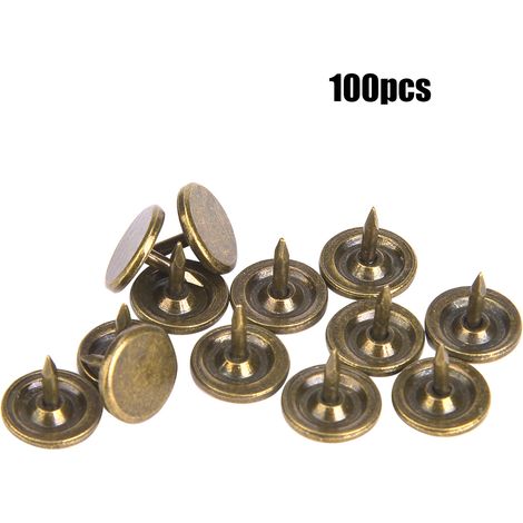 100 clous décoratifs, clous décoratifs en fer couleur bronze à tête plate, accessoires pour canapés et meubles, 9 x 8 mm (1/3)