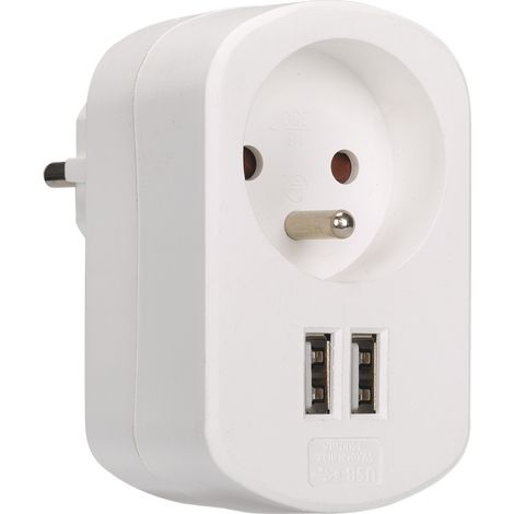 Adaptateur 1PC 2P+T vers 1 PC 2P+T et 2 USB A 3,4A SIMON (1/2)