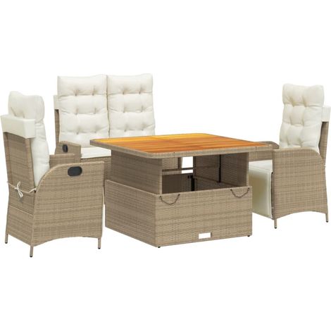 Ensemble à manger de jardin coussins 4 pcs Mobilier de jardin beige résine tressée (1/5)