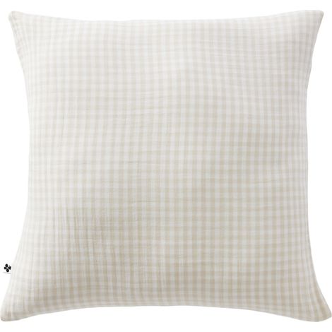 Taie d'oreiller gaze coton Vichy 60 x 60 cm beige (1/3)