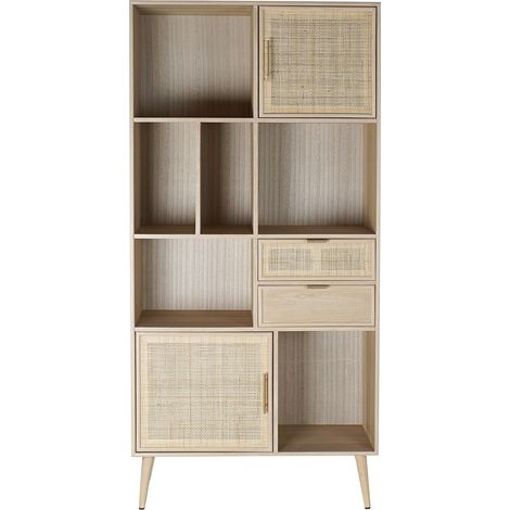 Etagère en bois de MDF et paulownia coloris naturel - Longueur 90 x profondeur 37 x hauteur 189 cm - PEGANE - (1/5)