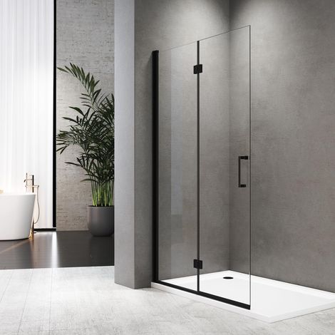 Schwarzer Walk in Dusche 120x195cm Walk in Duschwand Falttür Dusche Duschtrennwand 6mm ESG-Sicherheitsglas mit Nano Beschichtung (1/5)