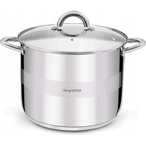 Olla de acero inoxidable con tapa, apta para inducción, marca Konighofer Faro, grande y alta, 10 l, 26 cm.