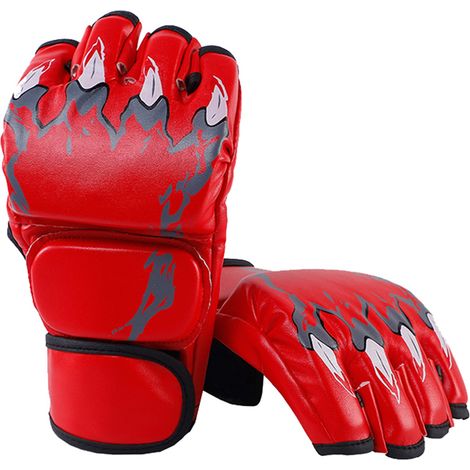 Gants de boxe mi-doigts style Griffe de tigre, bande de poignet ajustable pour hommes et femmes - Rouge (1/5)