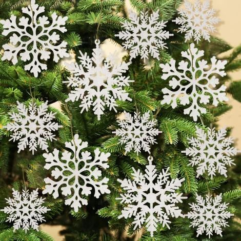 Décorations de Noël flocons de neige blancs, 36 pièces en plastique scintillant, ornements d'hiver pour sapin, tailles variées, artisanat festif. (1/2)