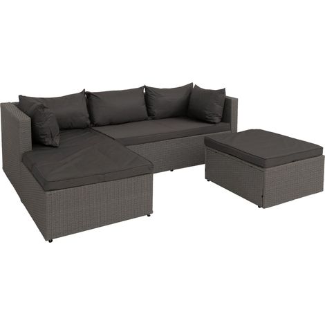 [NEUWERTIG] Poly-Rattan Garnitur HHG-562, Balkon-/Garten-/Lounge-Set Sofa Sitzgruppe grau Polster dunkelgrau
