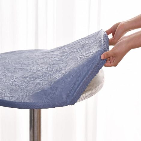 Nappe ronde en toile cirée 90cm Bleu, imperméable, lavable, élastique
