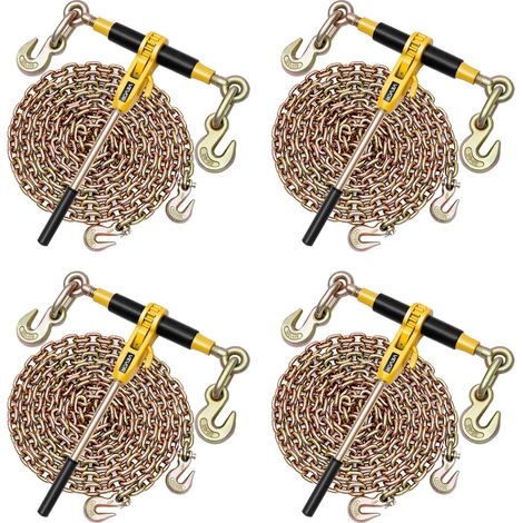 VEVOR Tenditore a Cricchetto con Catena di Ancoraggio G80 da 10 mm x 6,1 m, 4 pezzi, Carico max. 4173 kg, Ancoraggi per Catene di Trasporto, per Fissaggio di Carichi, Trasporto, Rimorchio