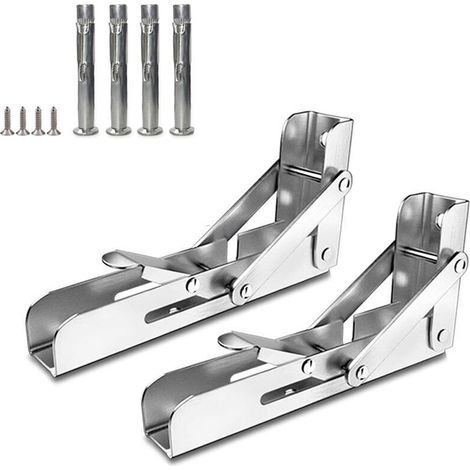 2 staffe pieghevoli per mensole a muro, salvaspazio, supporti per mensole con viti di espansione in acciaio inox, 150 mm, mensola consolle pieghevole resistente -Crezuo