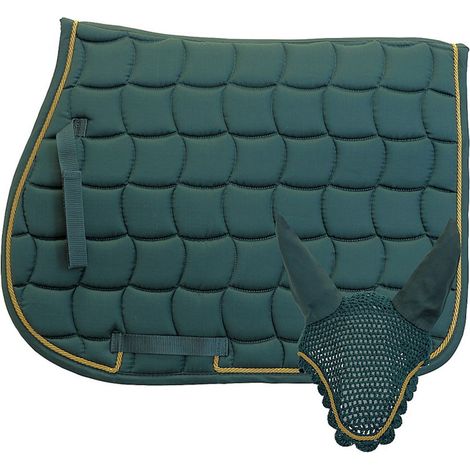 blu - Set cuffia e sottosella imbottito con cordone oro