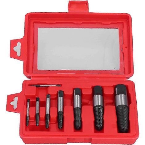 Kit d'extracteurs de vis en acier au carbone (8 pièces) avec étui de rangement pour vis cassées. (1/5)