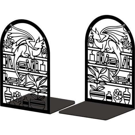 Lot de 2 Serre-Livres Métal Dragon Dessin Animé Et Bibliothèque (1/5)