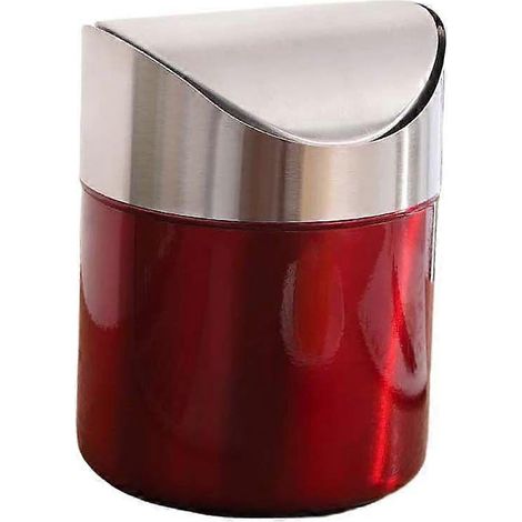 1 poubelle de bureau en acier inoxydable avec étui de rangement compact (rouge + argent) (1/3)