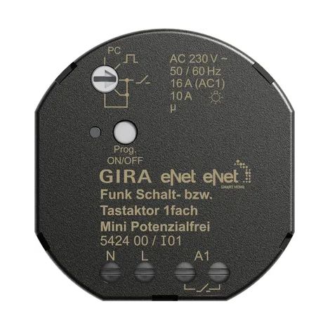 Gira Actuador de conmutación/pulsador inalámbrico 1f Mini sin potencial Gira eNet [542400], 5424 00