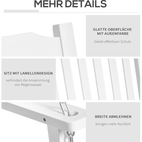 Banc suspendu balançoire jardin 2 places, bois massif, meuble patio terrasse, blanc, 117x69x60 cm (1/4)