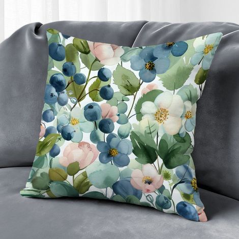 Housse de coussin floral bleu rose jaune, décoration canapé-lit,45×45cm (1/5)