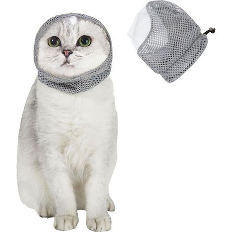 Muselière pour Chat avec Maille Respirante, Masque Anti-léchage de Chaton, Couvre-tête Anti-Morsure pour Le Toilettage des Chats, la Coupe des Ongles, Le Bain (1/5)
