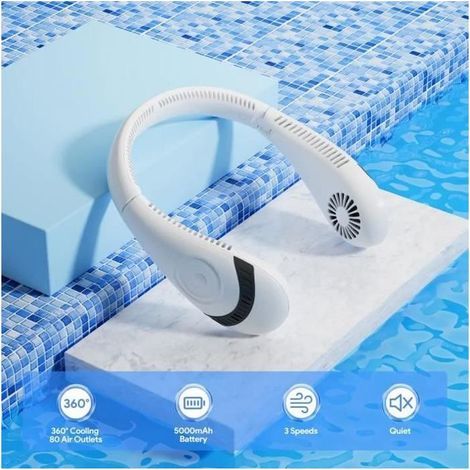 Ventilateur de Cou, 3 Vitesses Portable Ventilateur 5000mAh, Mini Silencieux Ventilateur pour Bureau Domicile Voyage (1/4)