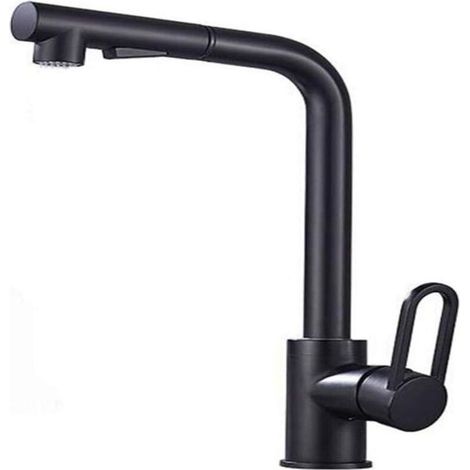 Robinet de cuisine avec douchette extractible, mitigeur rotatif 360° avec 2 modes de jet. Noir, pour cuisine ou salle de bain, design moderne et fonctionnel. (1/5)