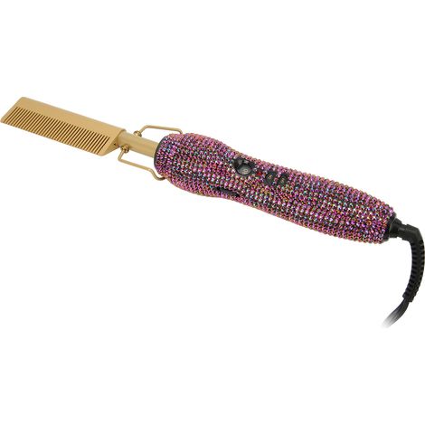 Peigne chauffant électrique double usage : lisseur, chauffe uniforme et boucleur. Couleur violette brillante. Idéal pour la maison et les salons de coiffure. Prise US 110 V. (1/5)