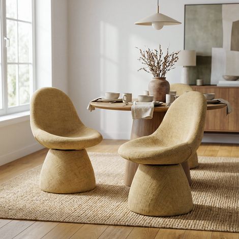 Wahson Esszimmerstuhl drehbar gepolsterter Küchenstuhl ohne Armlehnen Drehstuhl Esszimmer Polsterstuhl Schminkstuhl, 2 Stück, Chenille, Gelb