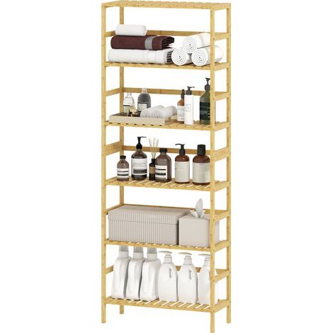 6-stufiges Bambusregal. Verstellbare Regalböden. Freistehendes Regal. Naturholz. (1/5)
