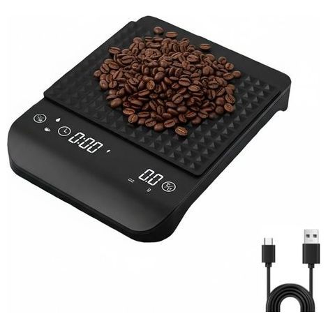 Wiederaufladbare digitale Küchenwaage – Genauigkeit 0,1 g bis 3 kg – Schwarz – Kaffeewaage – Präzisionswaage (1/5)