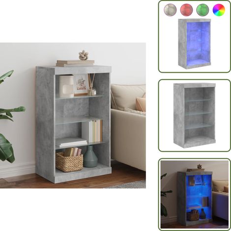 Aparador con luz RGB - vidaXL Aparador con luces LED gris hormigón 60,5x37x100 cm - Aparador de almacenamiento
