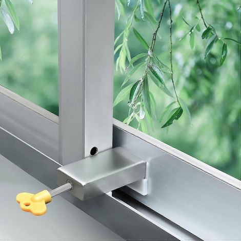 Türrahmenschloss aus Aluminium mit Schlüssel und Kindersicherung für Schiebefenster, Öffnungssperre, 1-teilig, robuste Ausführung, ideal für Türen und Fenstertüren (1/5)