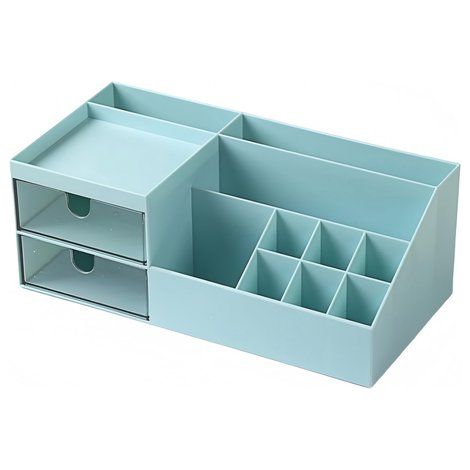 Kosmetik-Organizer Mit 2 Schubladen und 10 Fächern Aufbewahrungsbox für Make-up und Hautpflege Organizer für Schminktische Geeignet für und Blau (1/5)