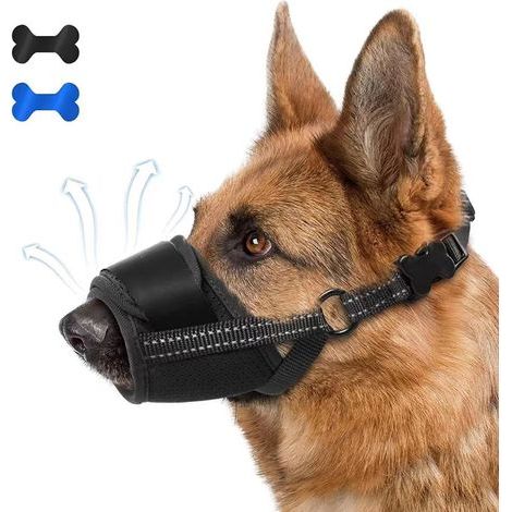 Muselière noire XXL pour chien, monobloc, anti-morsure et anti-ingestion, muselière réglable. (1/5)