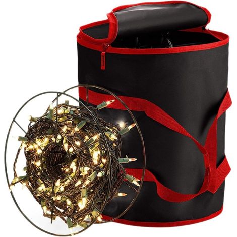 Sac de rangement cylindrique en tissu Oxford pour lumières de Noël, double fermeture éclair, étui de transport avec poignées, 38,1 x 31,75 cm (rouge) (1/5)