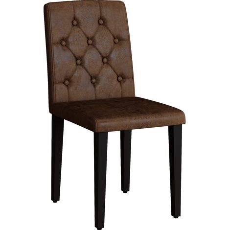 Lot de 4 chaises de salle à manger rétro marron en velours, dossier capitonné avec boutons, pieds métal noir, style industriel pour repas confortables - CHICFURN (1/5)