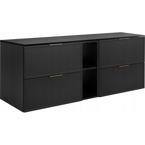 Rodan Waschbeckenunterschrank Slim 140,6 cm, Dunkelgrau, 46 x 140 x 58,6 cm, wandhängend, dunkelgraue Platte und Ablage, 3 Grifffarben inklusive