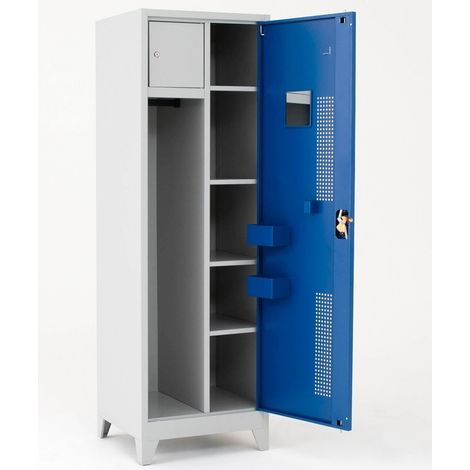 [JAMAIS UTILISE] Vestiaire Monobloc 1 Colonne Spécifique Sécurité/Police Fermeture par Cadenas 60x190x50cm Bleu - 102513 (1/5)