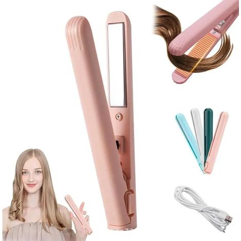 Mini Fer a Friser a Double Usage,Comb Petites Boucles, Mini a Friser Et Fer Plat, Baguette a Friser De Voyage Portable Pour Cheveux (1/5)