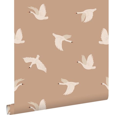 papier peint cygnes marron - ESTAhome