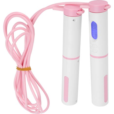 Corde à sauter intelligente sans fil, minuterie électronique multifonctionnelle avec compteur de calories, corde à sauter de fitness d'extérieur avec batterie, livrée avec poignées roses et blanches + (1/5)
