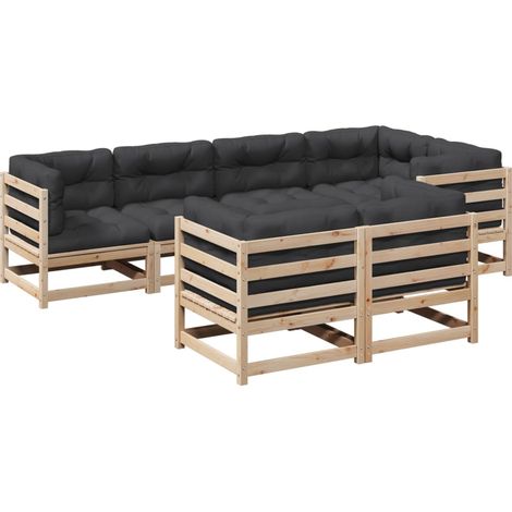 Maison Exclusive - Set de sofás jardín 7 pzas con cojines madera (1/5)