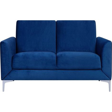 Sofa Blue Fabric Upholstery Silver Legs 2 Seater Loveseat Glam FENES