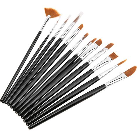 12 pinceaux noirs en nylon pour aquarelle et acrylique, kit de peinture artistique, lot de 12 brosses de précision (1/5)