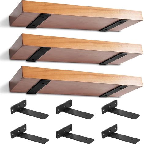 6 Pièces - Equerre étagère murale - Support métal - Fixation invisible pour bricolage - Usage intérieur et extérieur - Noir - 20x20 cm (1/5)