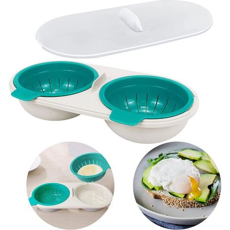 Pocheuse à œufs micro-ondes, Cuiseur vapeur double tasse, Grande capacité, Ustensile de cuisine sans BPA pour œufs pochés (1/5)
