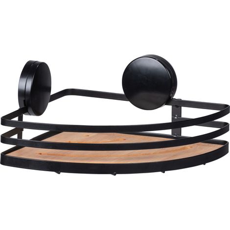 WENKO Static-Loc® Alba, ripiano angolare per il bagno, nero, acciaio nero, bambù naturale (1/5)