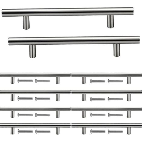 Set mit 10 silberfarbenen Edelstahl-Möbelgriffen, 125 mm Lochabstand, inklusive 20 Schrauben, 1 Set