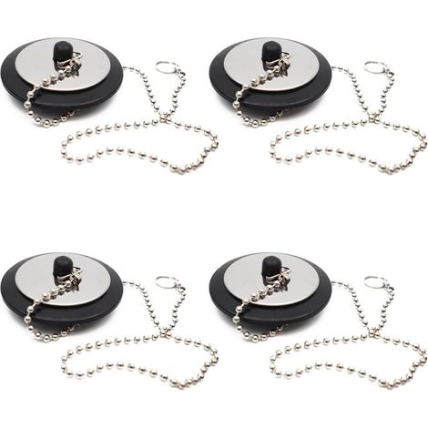 Set di 4 tappi di scarico in gomma, tappi per lavandino con catenella, tappi di scarico in gomma generici, tappi di scarico in gomma con catenella per casa, cucina, bagno, vasca da bagno - Crezuo