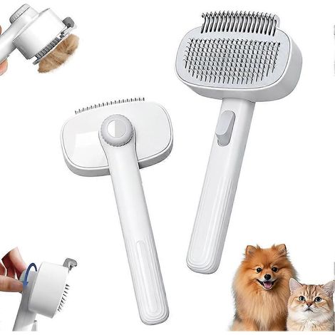 Brosse pour chiens et chats contre la mue, brosse autonettoyante avec longueur de poils réglable et peigne démêlant, outil de toilettage doux pour la peau (1/5)