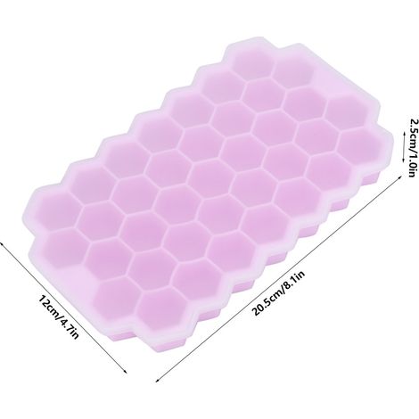 Lot de 2 bacs à glaçons en silicone rose, 37 compartiments, moule à glaçons en forme de peigne avec couvercle, ustensiles de cuisine (1/5)